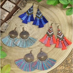 4 Pairs Boho Tassel Bronze Earrings Set
